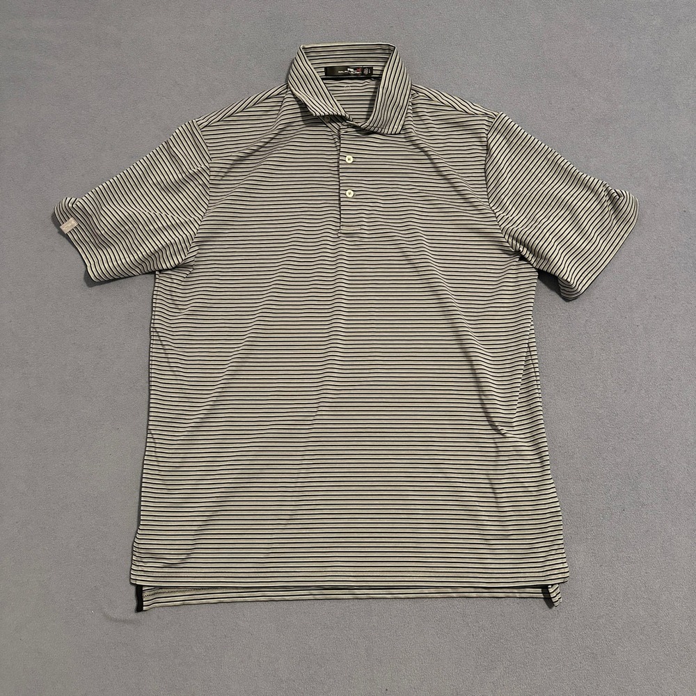 Ralph Lauren RLX Golf Polo Shirt Mens L Gray Black White Striped Golfing
